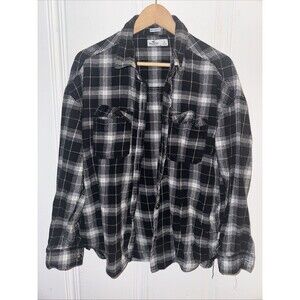 Hollister Women Top Large Black Plaid Flannel Long Sleeve Button Up Collar